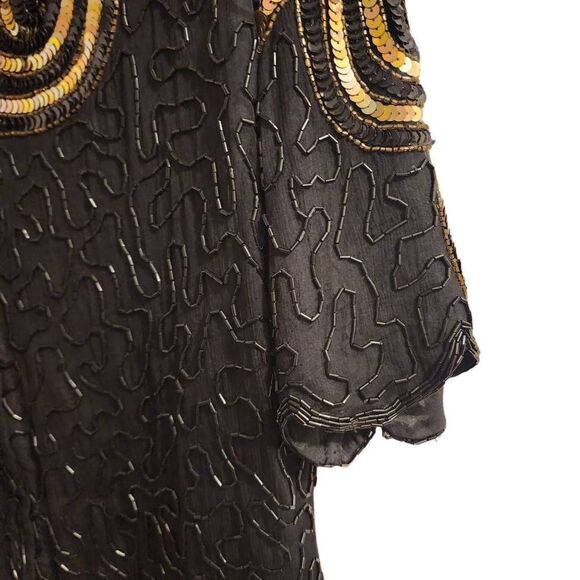 Stenay Vintage Silk Beaded Black Gold Top Size Small - Picture 9 of 13